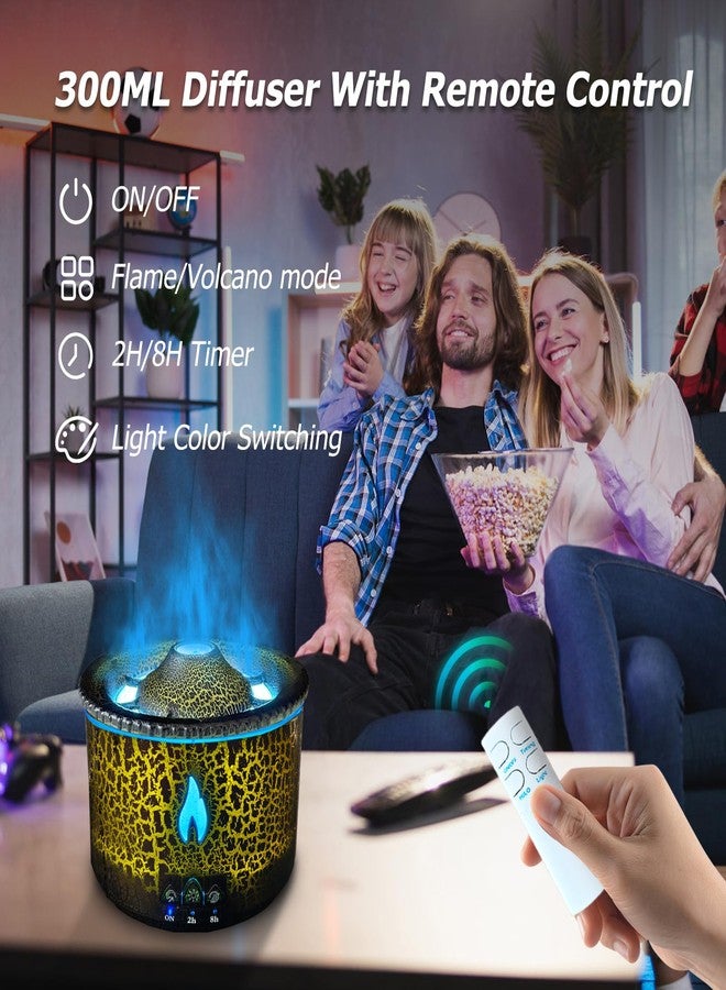 Cechlicht Volcano Diffuser, Essential Oil Diffuser 300ml Volcano Humidifier with Flame & Volcano Mist Mode, 2 Colors, Timer, Auto Shut-Off, Remote Control, Flame Diffusers for Home Bedroom Black - Image 4